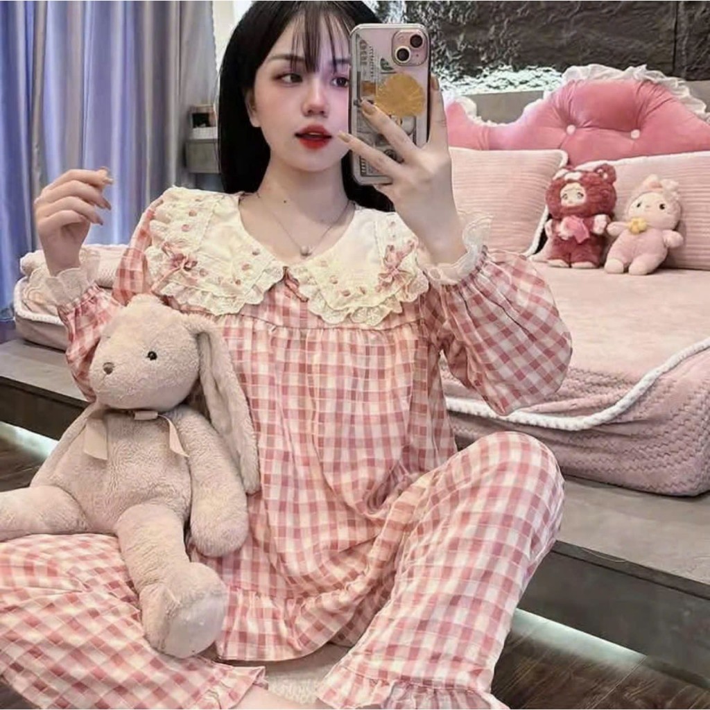 Bộ Phom Babydoll Cổ Và Tay Ren , Quần Dài - MS A07