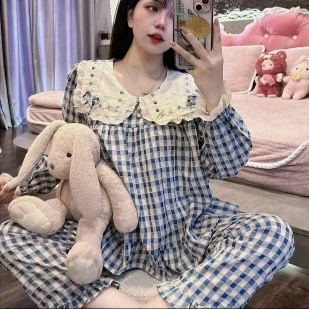 Bộ Phom Babydoll Cổ Và Tay Ren , Quần Dài - MS A07