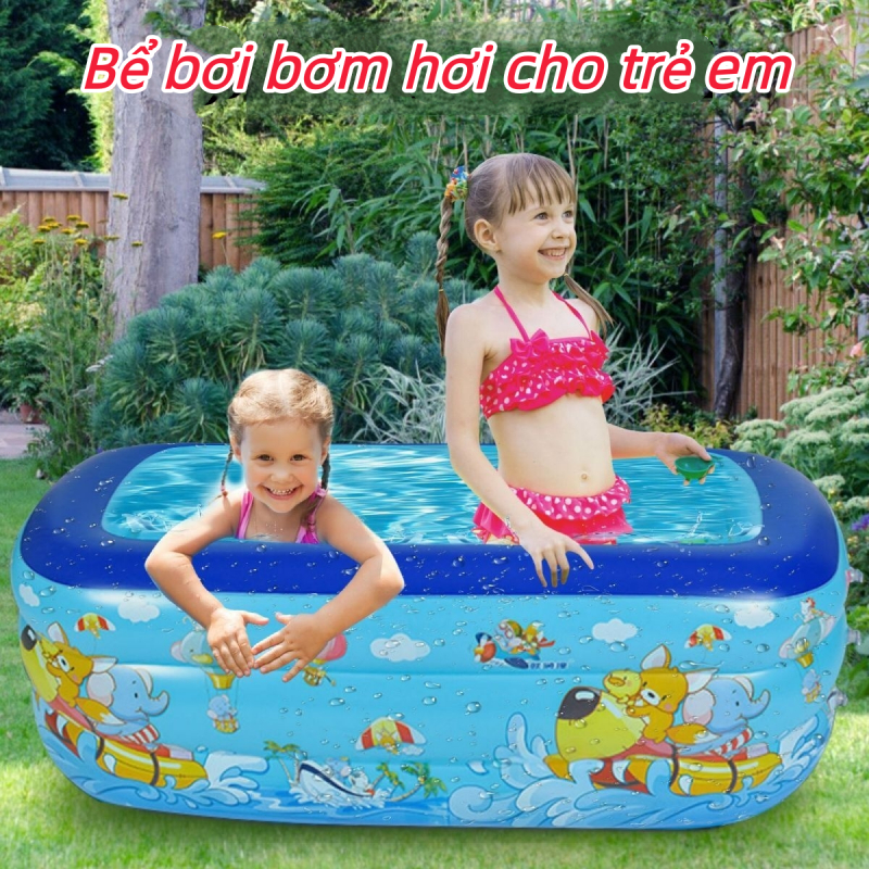 Bể bơi phao cho bé, hồ bơi cho bé bơm hơi tại nhà 3 tầng, chất liệu cao cấp có đế chống trượt loại dày