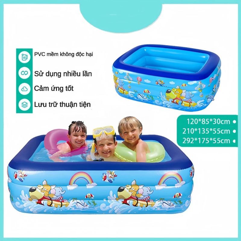 Bể bơi phao cho bé, hồ bơi cho bé bơm hơi tại nhà 3 tầng, chất liệu cao cấp có đế chống trượt loại dày