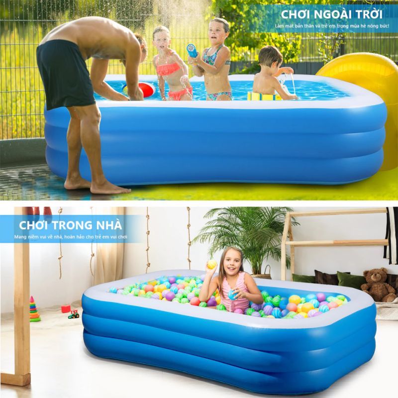 Bể bơi phao cho bé, hồ bơi cho bé bơm hơi tại nhà 3 tầng, chất liệu cao cấp có đế chống trượt loại dày
