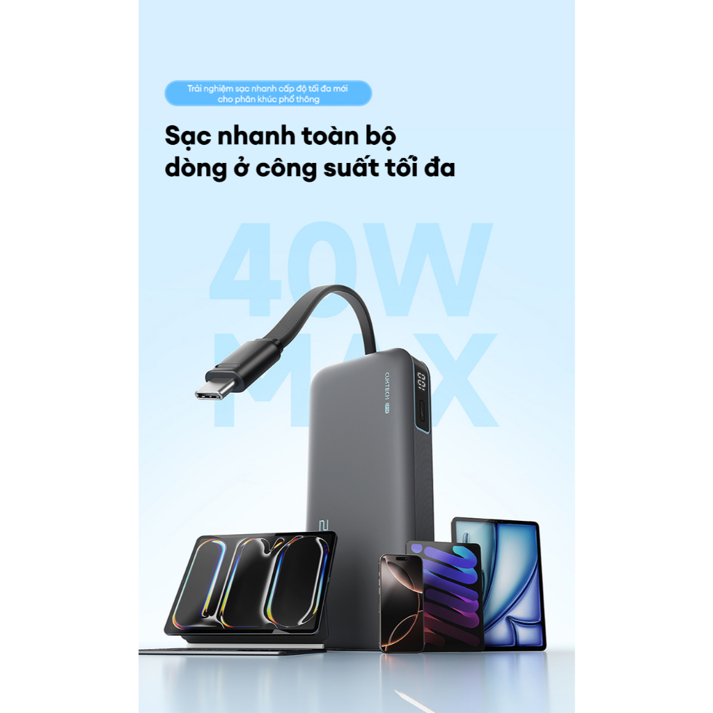 CUKTECH CP24 Sạc Di Động Kèm Cáp | Dung lượng 20.000mAh | Công Suất Max 40W | Bảo Hành 18 Tháng LPB200NL/LPB200N | BigBuy360 - bigbuy360.vn