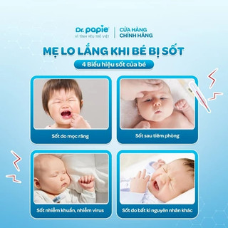 Khăn Hạ Sốt Dr.Papie 3mo+ Hạ sốt Vật lý Chuẩn Nhi Khoa, Ngăn Ngừa Co Giật Cho Bé hộp 5 Gói x 5 Khăn/Gói