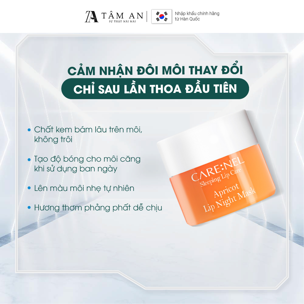 Mặt nạ ngủ môi tẩy tế bào chết môi dưỡng môi mơ CARE:NEL APRICOT LIP NIGHT MASK 5g