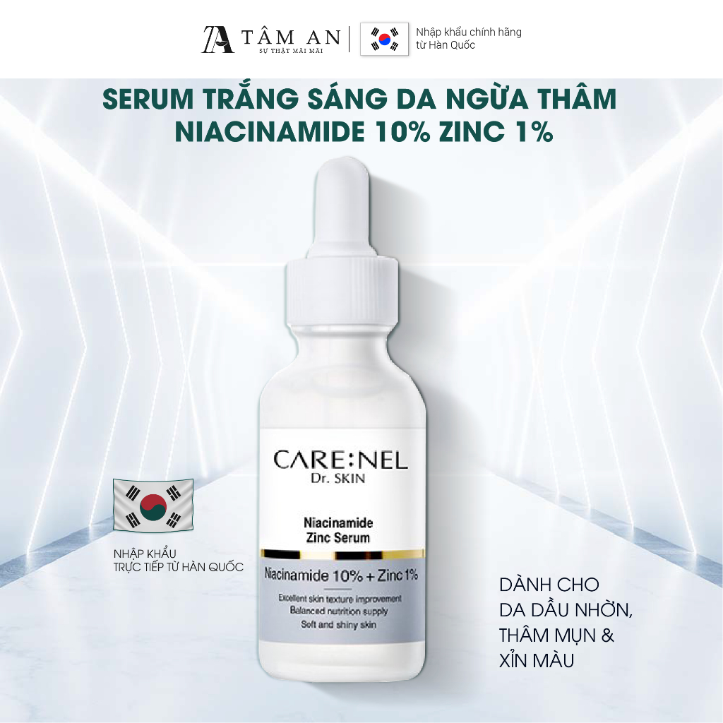 Serum Niacinamide 10% kẽm centella dưỡng ẩm mờ thâm nám CARE:NEL NIACINAMIDE 10% ZINC PCA 1% 30ml
