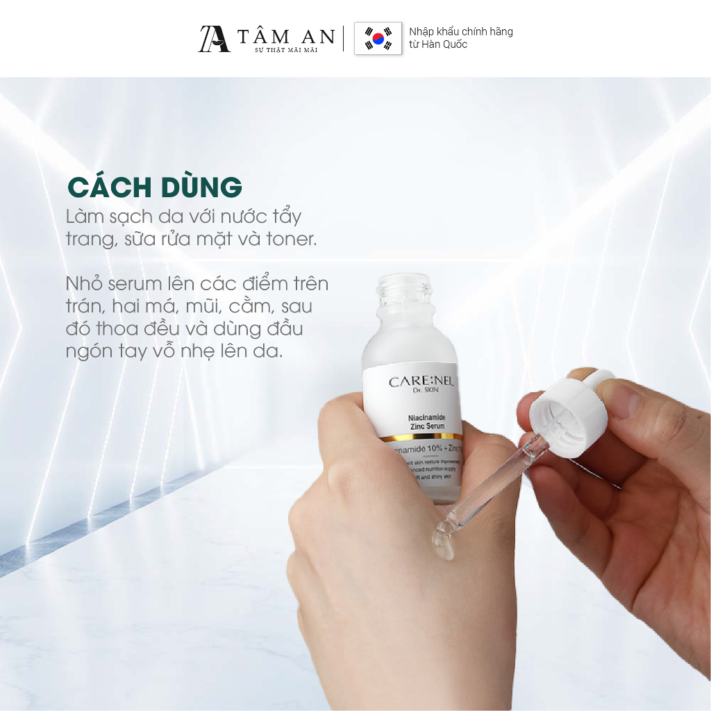 Serum Niacinamide 10% kẽm centella dưỡng ẩm mờ thâm nám CARE:NEL NIACINAMIDE 10% ZINC PCA 1% 30ml