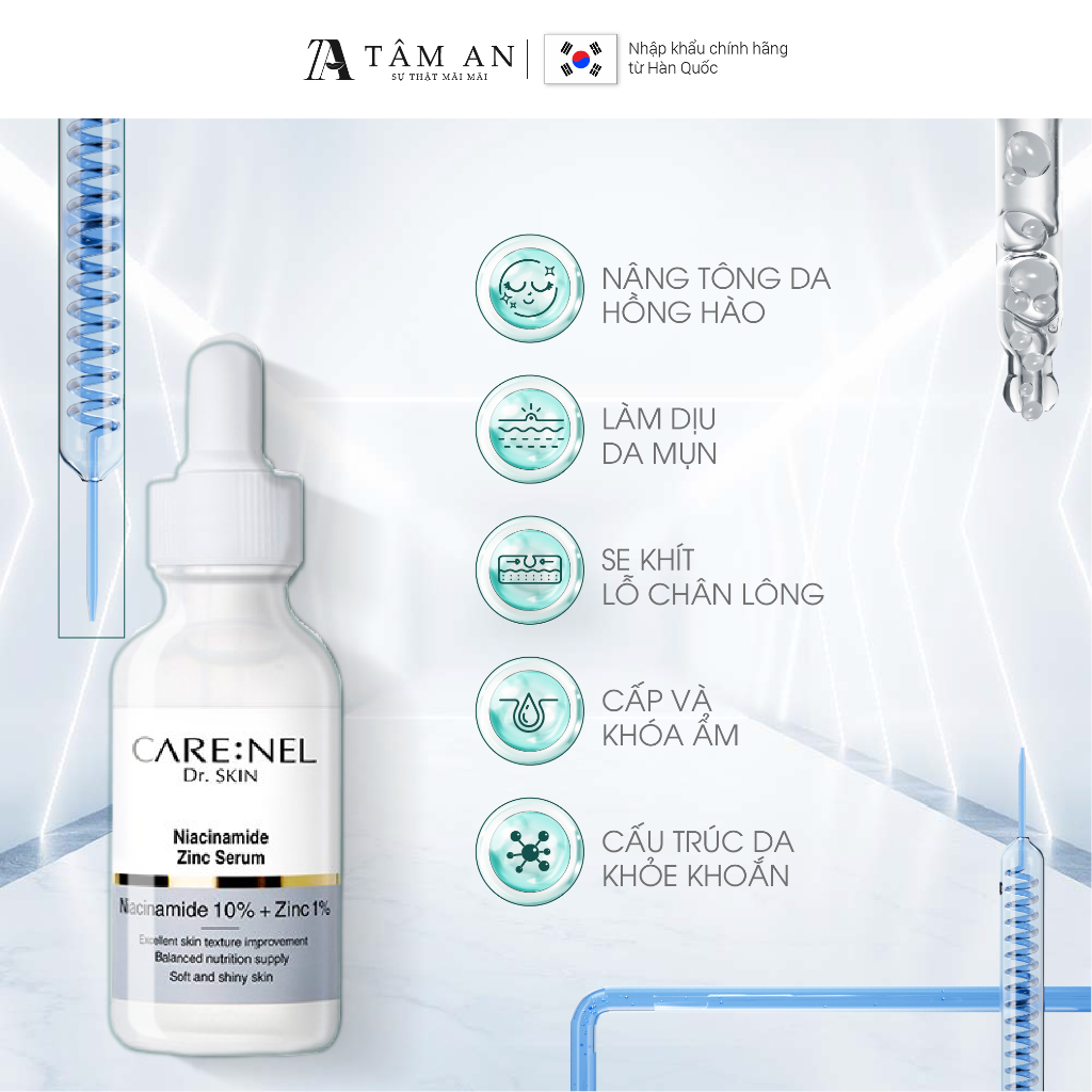 Serum Niacinamide 10% kẽm centella dưỡng ẩm mờ thâm nám CARE:NEL NIACINAMIDE 10% ZINC PCA 1% 30ml