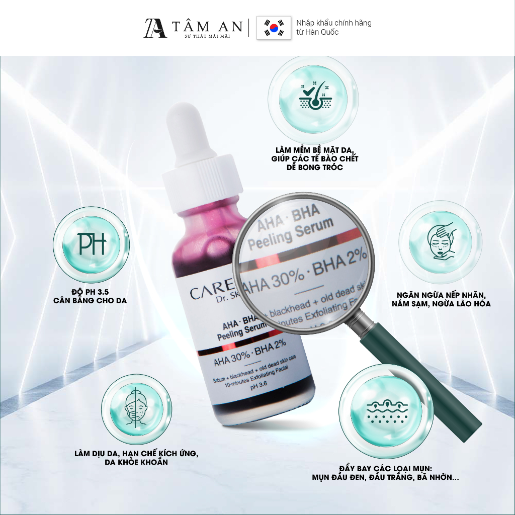 Serum tẩy tế bào chết mặt peel da aha bha giảm mụn CARE:NEL AHA BHA PEELING SERUM 30ml
