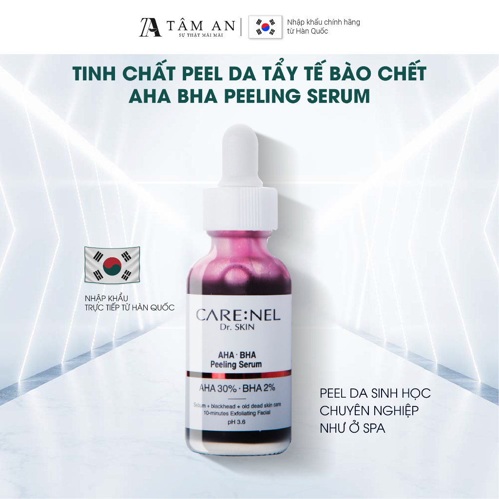 Serum tẩy tế bào chết mặt peel da aha bha giảm mụn CARE:NEL AHA BHA PEELING SERUM 30ml