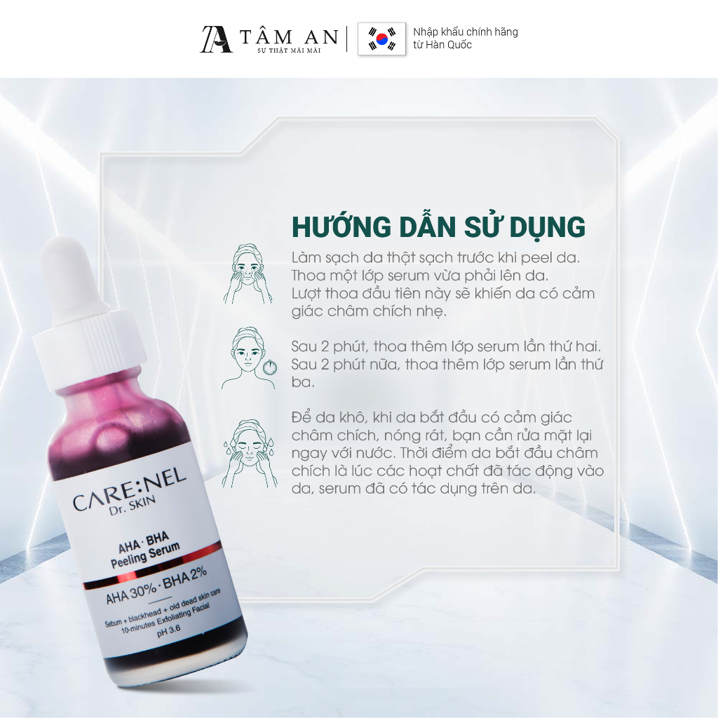 Serum tẩy tế bào chết mặt peel da aha bha giảm mụn CARE:NEL AHA BHA PEELING SERUM 30ml