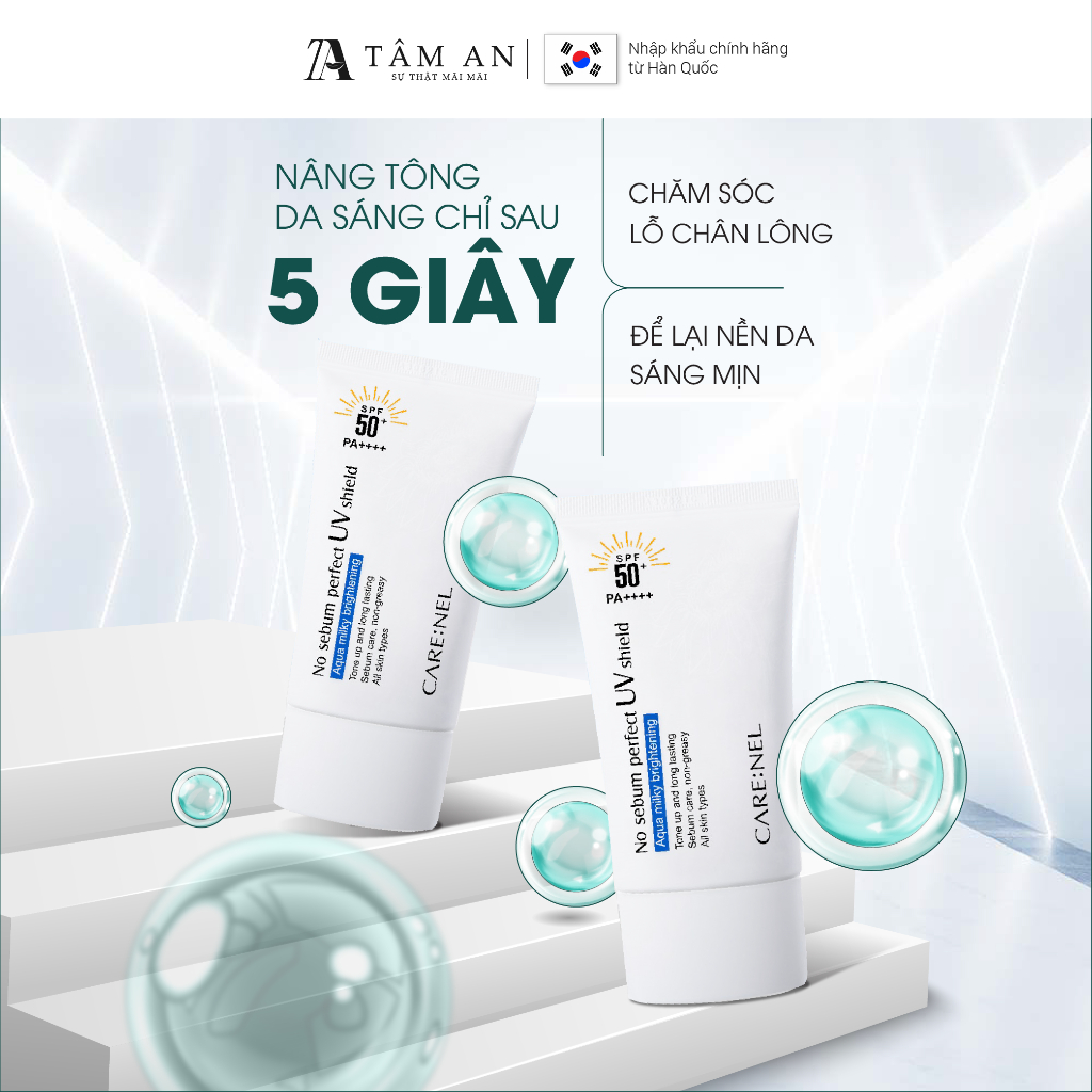 Kem chống nắng nâng tông tự nhiên kiềm dầu CARE:NEL NO SEBUM PERFECT UV SHIELD SPF50+ PA++++ 50ml