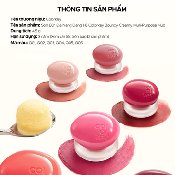 [Tặng cọ Môi silicon] Son Bùn Đa Năng Dạng Hũ Colorkey Bouncy Creamy Multi-Purpose Mud 4.5g