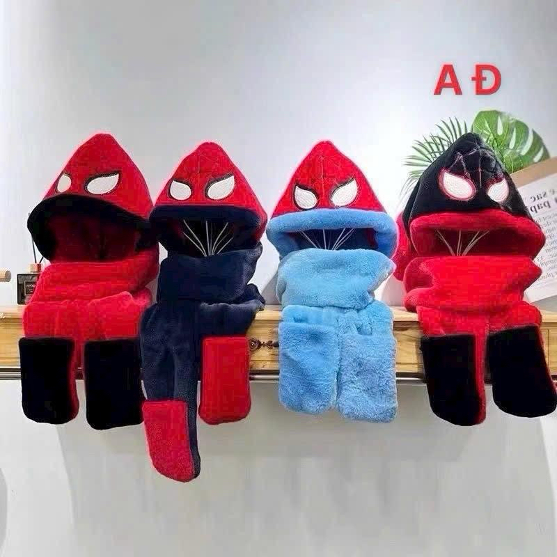 Mũ lông siêu nhân người nhện cho bé 3in1,mũ len mùa đông,mũ trùm đầu kèm khăn quàng cổ