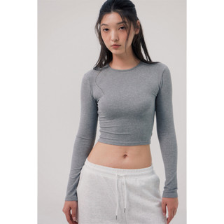THEKIM Áo croptop dài tay cổ tròn , áo thun tăm cotton tay dài trơn basic cho nữ ôm sát body AD119 croptop