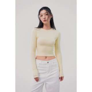 THEKIM Áo croptop dài tay cổ tròn , áo thun tăm cotton tay dài trơn basic cho nữ ôm sát body AD119 croptop
