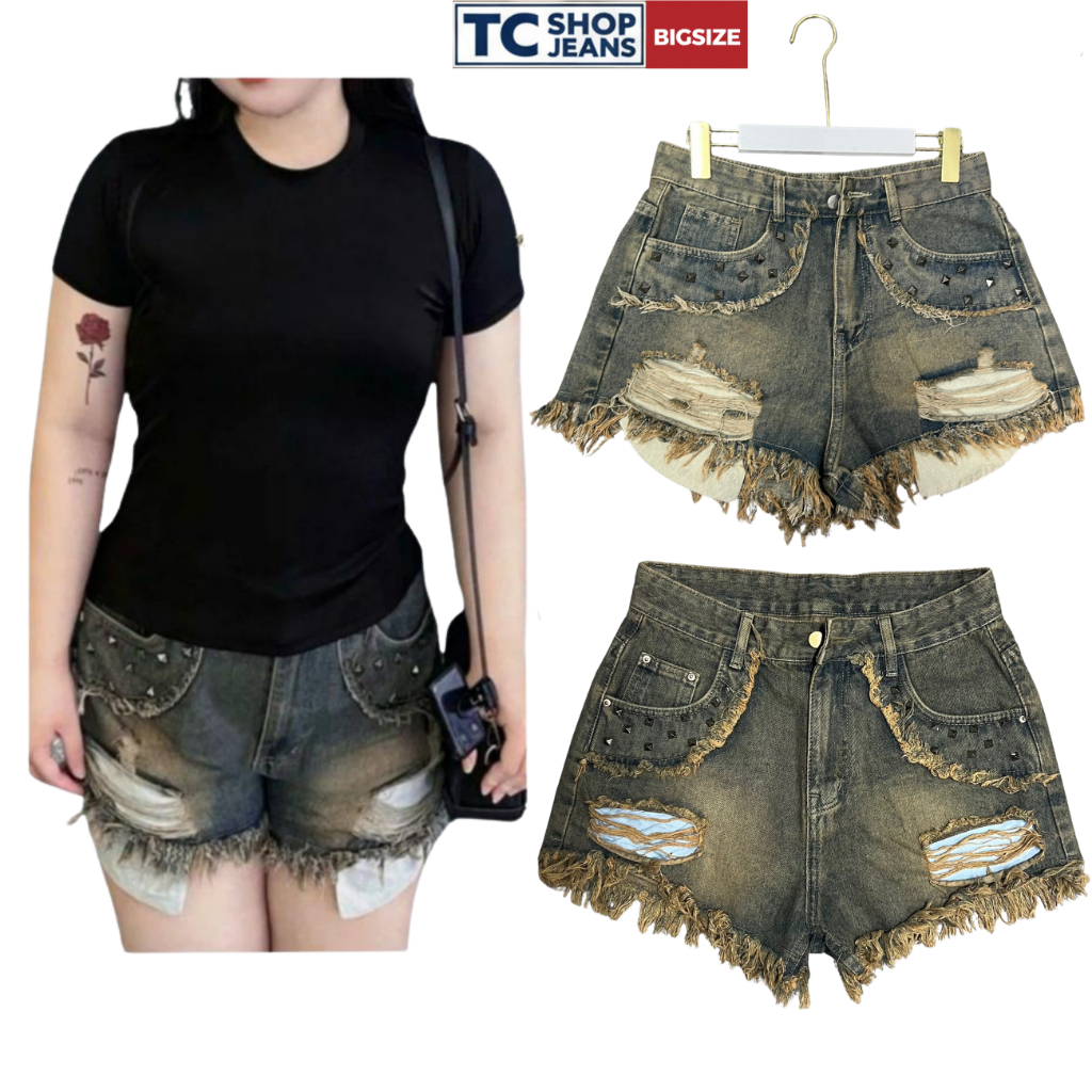 Quần Short Jean Túi Lòi Rách Viền Đinh TC SHOP JEANS BIGSIZE 40kg-90kg ...