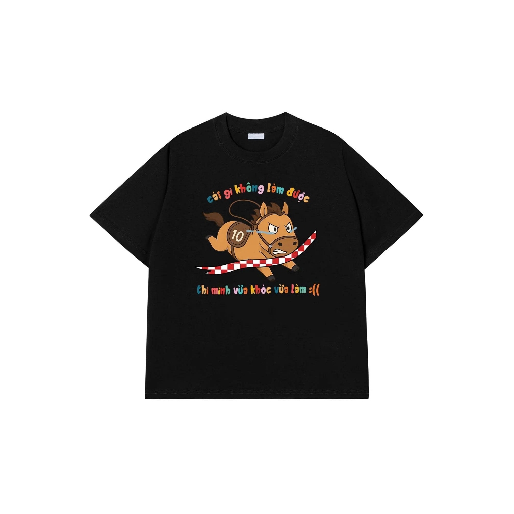 Áo phông unisex chú ngựa Tiểu Dã vừa khóc vừa làm hài hước Áo thun Genz đủ size cổ tròn Cotton mềm co dãn 4 chiều TA0139