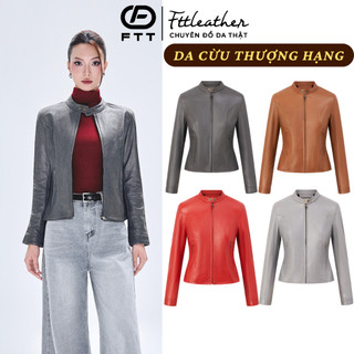 Áo da cừu nữ Racer Jaket trơn đơn giản cao cấp Fttleather tay cúc bấm không bong tróc nổ AN201C