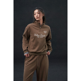 THEKIM Set bộ nỉ Olenza áo dài tay cổ khóa haft-zip thêu Wellness Paradigm mix quần suông dài CS375317