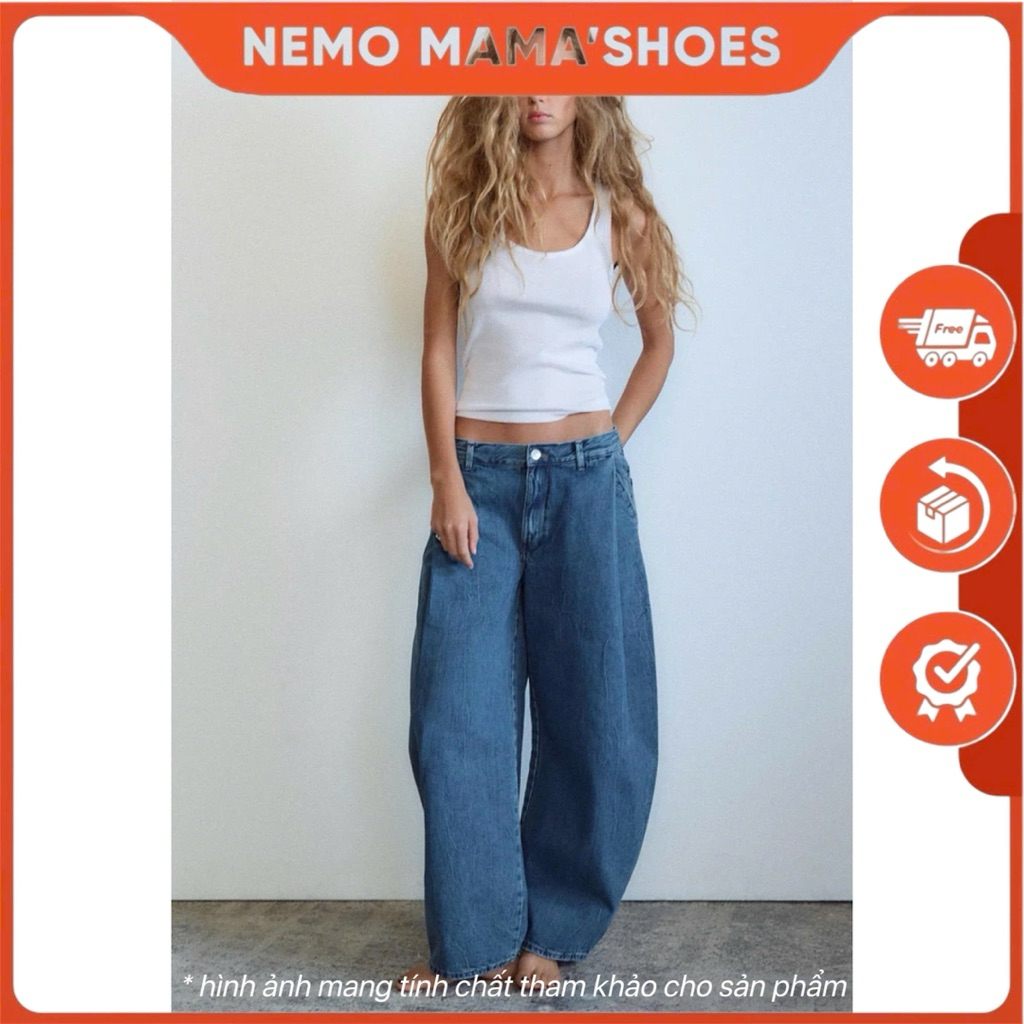 ZARA QUẦN JEAN NỮ SUÔNG LƯNG NHÚN XANH (250814006)
