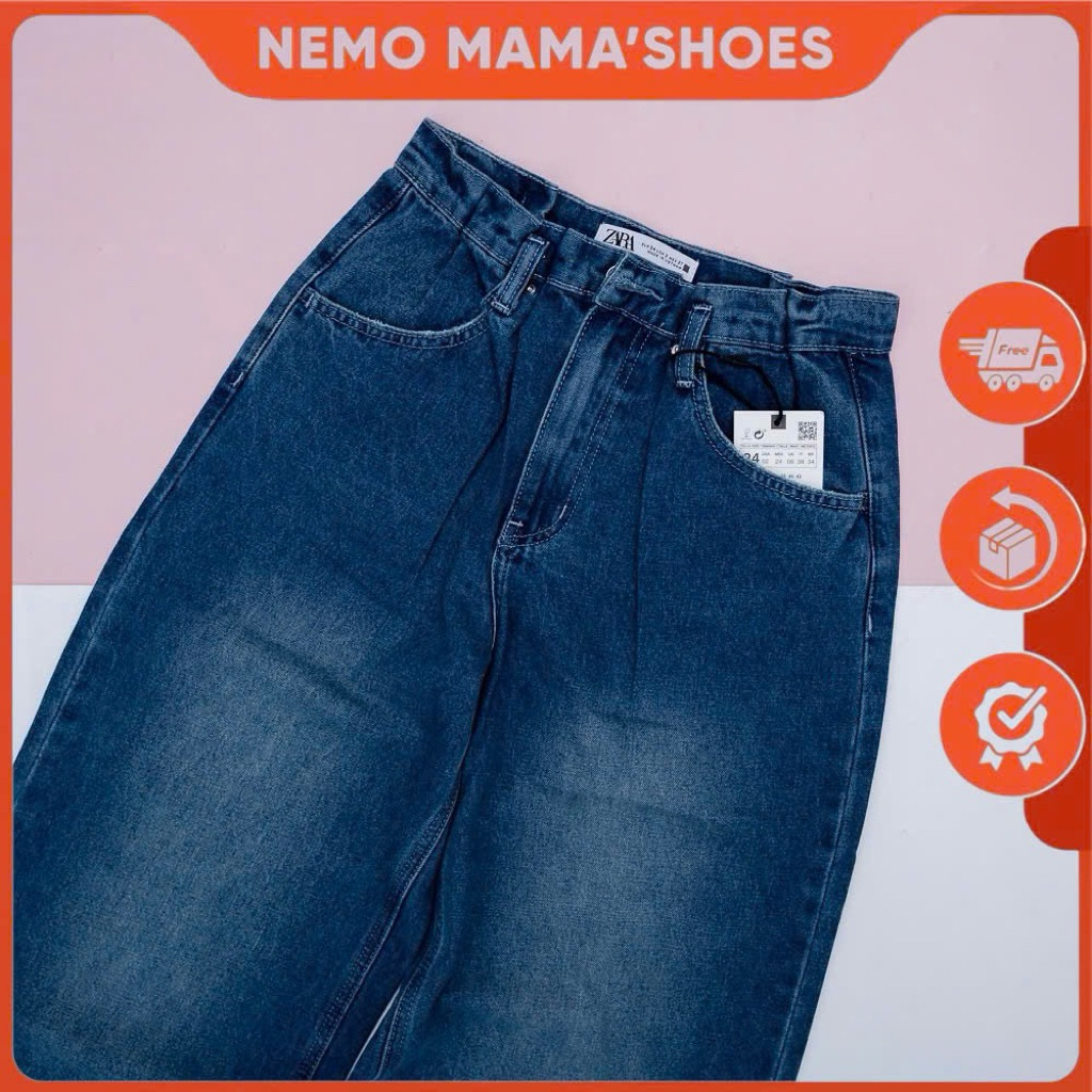 ZARA QUẦN JEAN NỮ SUÔNG LƯNG NHÚN XANH (250814006)