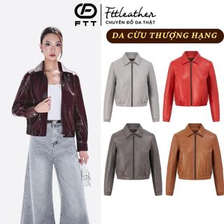 Áo da cừu nữ Collar pilot bo bằng da thật cao cấp Fttleather cá tính, trẻ trung dễ phối  AN416C