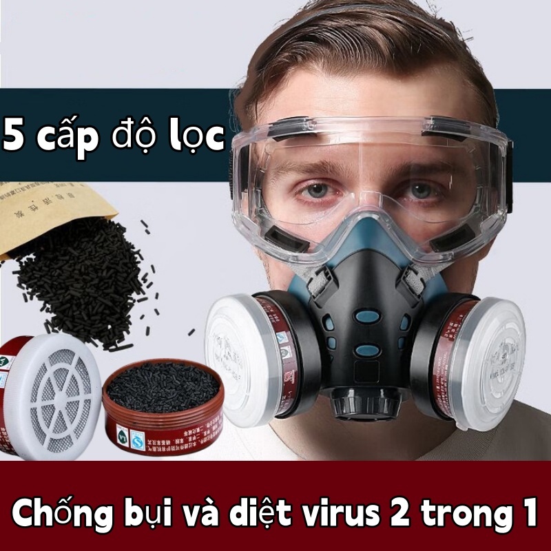 Bộ Mặt Nạ Phòng Chống Khí Độc Kèm Kính Cao Cấp chống hơi độc hại, hóa chất.Nhiều công dụng