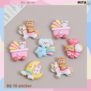 Bộ 10 Sticker, Charm 3D chủ đề Gấu bong bóng DIY gắn Dép Sục, Cá Sấu JB-222 Mita