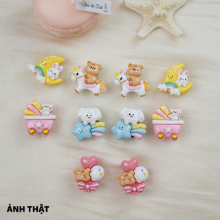 Bộ 10 Sticker, Charm 3D chủ đề Gấu bong bóng DIY gắn Dép Sục, Cá Sấu JB-222 Mita