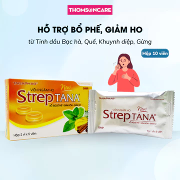 Kẹo ngậm ho - Viên ngậm ho thảo dược Streptana hỗ trợ giảm ho, đau rát họng - Hộp 2 vỉ x 5 viên