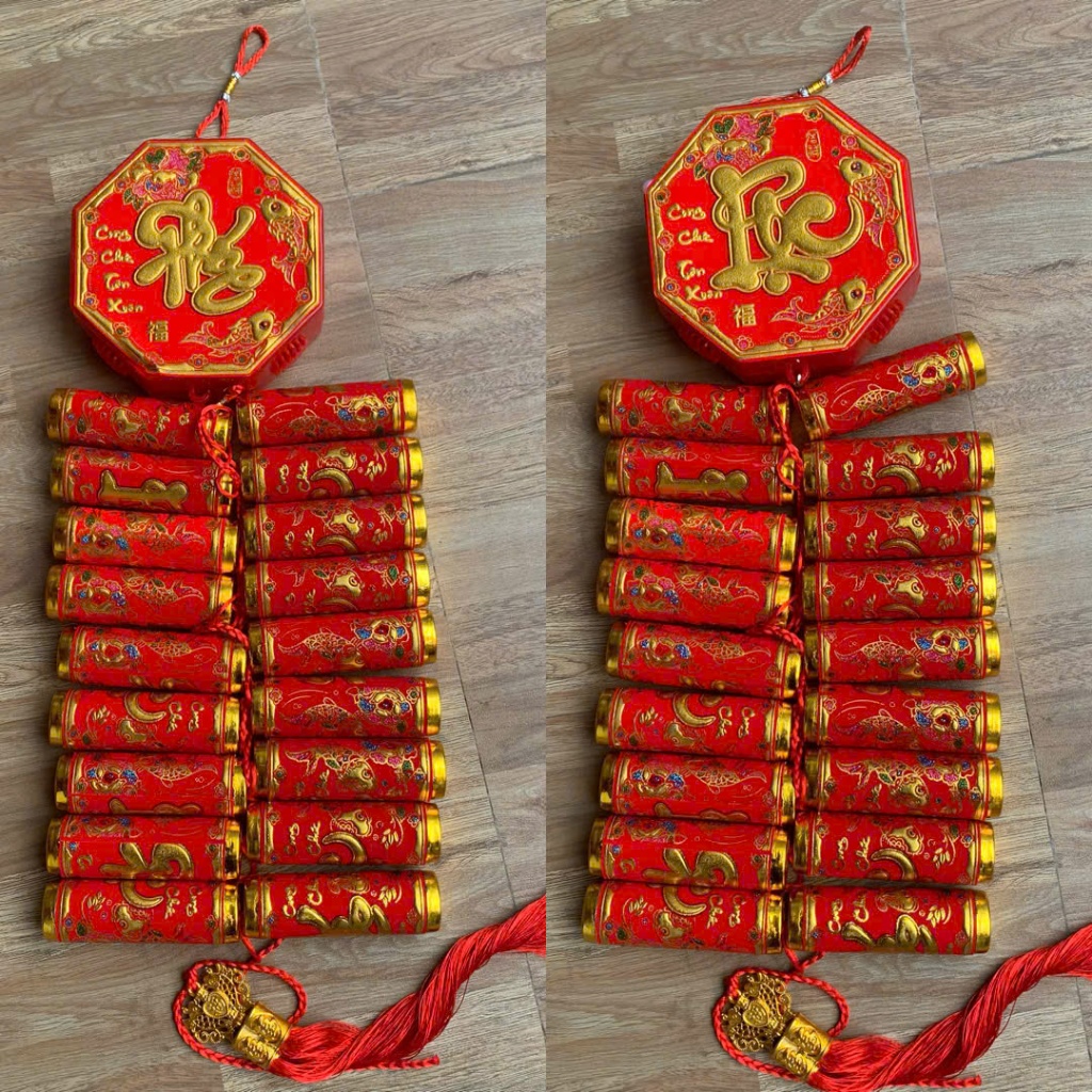 Dây Pháo Giả Chất Nhung Đỏ Bản Chữ Việt Treo Trang Trí Tết , Lễ Hội.