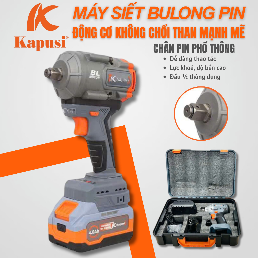 Máy siết bulong pin Kapusi 21V 950N.m – Có Auto Stop, máy bắn ốc không dây