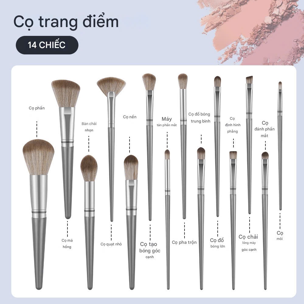 Bộ Cọ MAANGE 14 Cây Bạc Kèm Túi Đựng Lông Mềm Tiện Lợi | NHÍM HOUSE