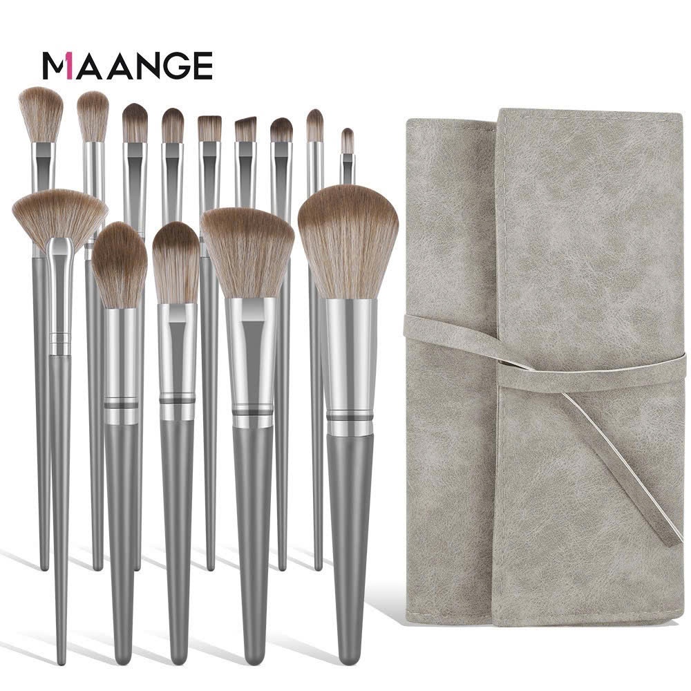 Bộ Cọ MAANGE 14 Cây Bạc Kèm Túi Đựng Lông Mềm Tiện Lợi | NHÍM HOUSE