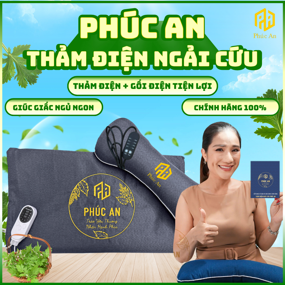 [Bảo hành 1 năm] Thảm ngải cứu Phúc An gối điện, An toàn - hiệu quả, Hàng chính hãng, Quà biếu tặng bố mẹ ý nghĩa