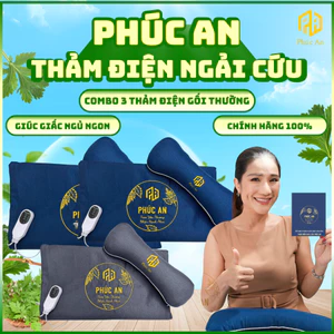 Combo 3 Thảm điện ngải cứu Phúc An kèm gối thường, thêu logo chính hãng, lỗi 1 đổi 1