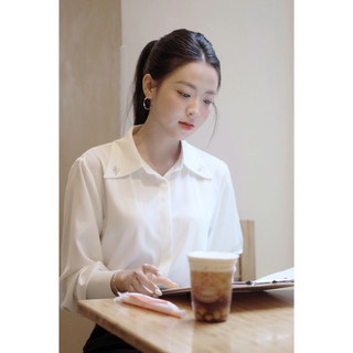 Áo sơ mi LA516 dáng suông phối nơ cài ve cổ