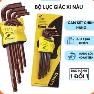 Bộ lục giác 9 cây xi nâu Long 1,5m m-10mm,bộ lục giác đầu bi,bộ lục giác nâu,bộ lục lăng,bộ lục năng,bộ lục giác đa năng