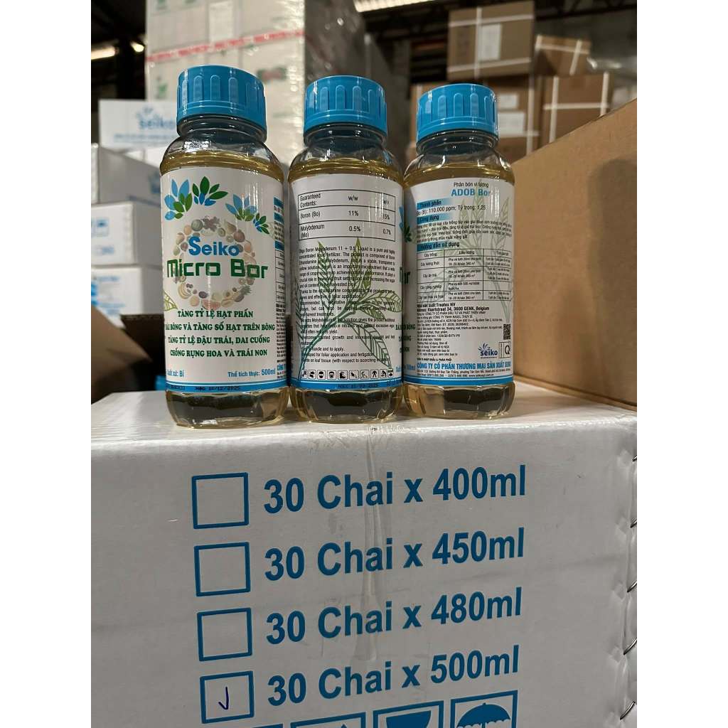 Phân bón vi lượng Boron 11% dạng Ethanolamine- Seiko Micro Bo tăng TỶ LỆ PHẤN- KÉO DÀI BÔNG- ĐẬU TRÁI- CHỐNG RỤNG