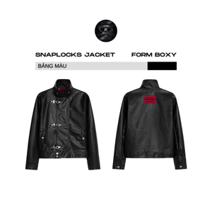 BAD CHOICES | Áo khoác da nam khóa cài SNAPLOCKS logo đỏ form boxy