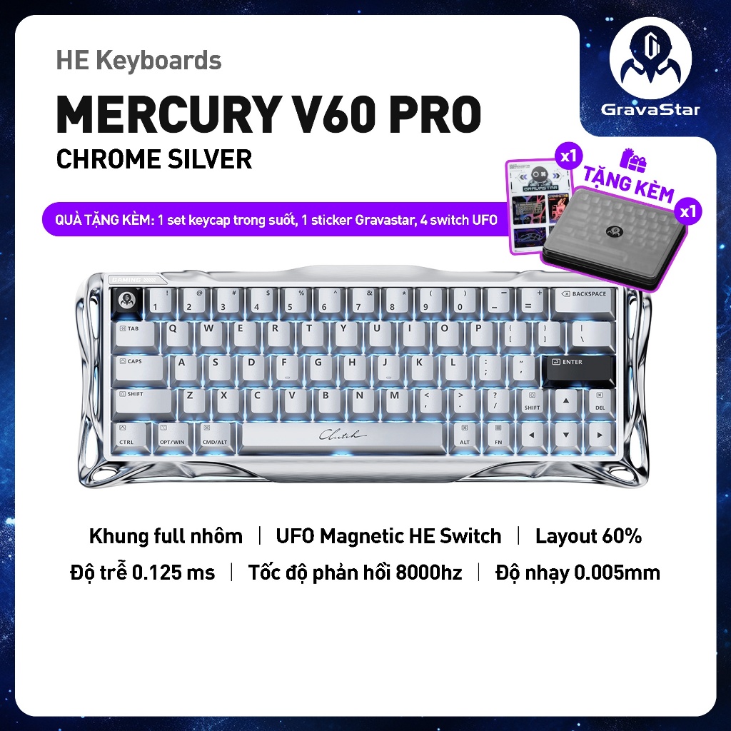 Bàn phím cơ Magnetic HE Gaming Gravastar Mercury V60 Pro - Hàng Chính hãng, bảo hành 12 tháng
