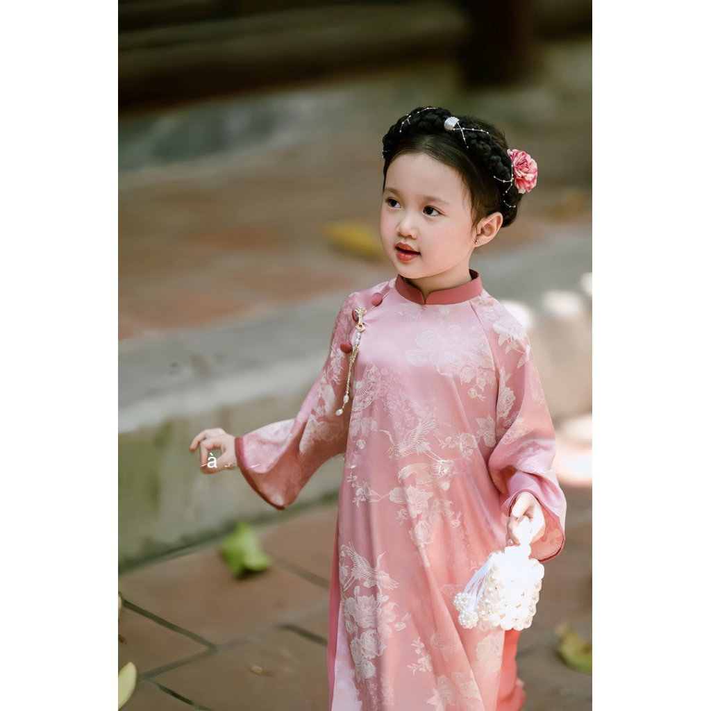 Áo dài mợ ba xinh xắn hai màu cho bé gái 10-28kg