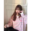 Áo Thun Nữ Tay Dài Sọc Hàn Quốc Cổ Tròn Form Rộng – Phong Cách Sweet Lazy Thu Đông
