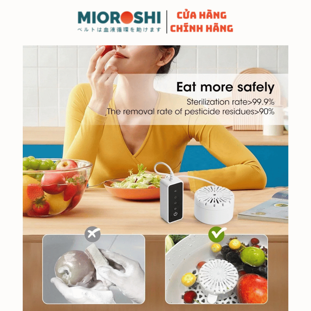Máy khử khuẩn thực phẩm RENPHO, MÁY SỤC RENPHO , rửa siêu âm và sục ozone thực phẩm 2 in 1 an toàn sức khỏe