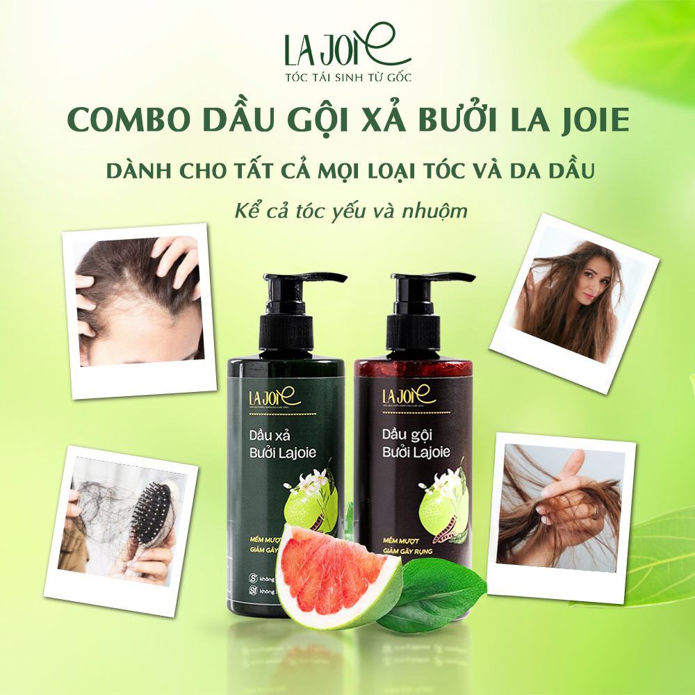 Combo Dầu Gội Xả Bưởi La Joie Phục Hồi Hư Tổn Giảm Gãy Rụng Dưỡng Tóc Mềm Mượt Chắc Khỏe 300ml