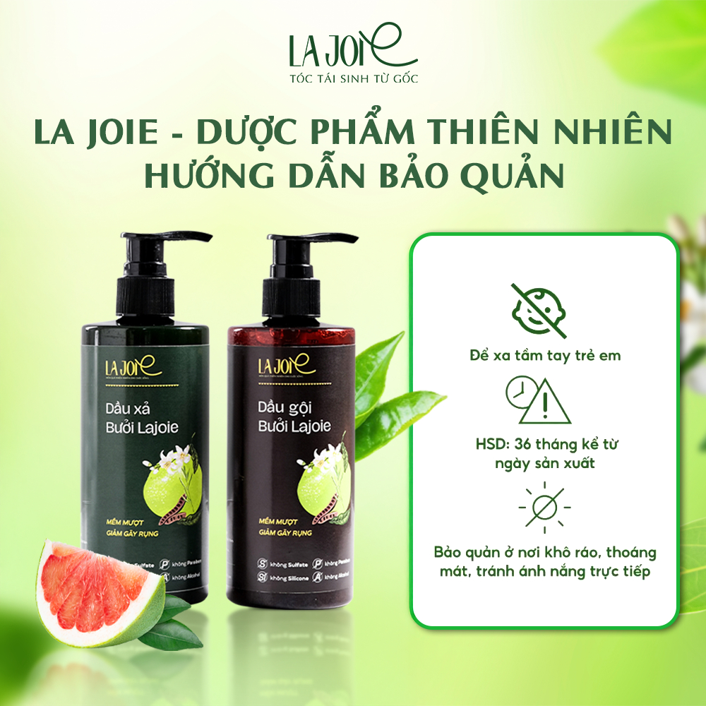 Combo Dầu Gội Xả Bưởi La Joie Phục Hồi Hư Tổn Giảm Gãy Rụng Dưỡng Tóc Mềm Mượt Chắc Khỏe 300ml