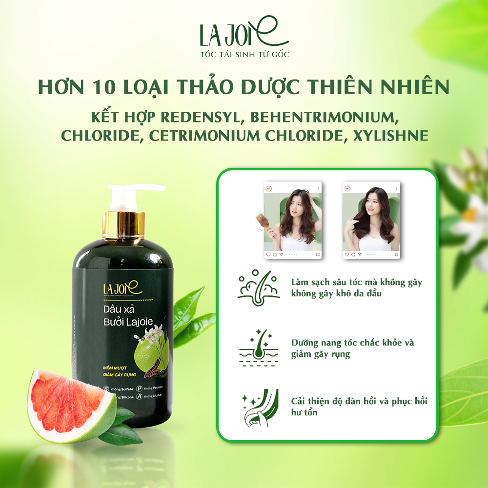 Dầu Xả Bưởi La Joie Phục Hồi Hư Tổn Giảm Gãy Rụng Xơ Rối Dưỡng Tóc Mềm Mượt Chắc Khoẻ 300-500ml