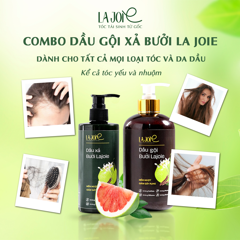 Combo Dầu Gội Xả Bưởi La Joie Giảm Gãy Rụng Xơ Rối Phục Hồi Hư Tổn Không Khô Da Đầu 300-500ml
