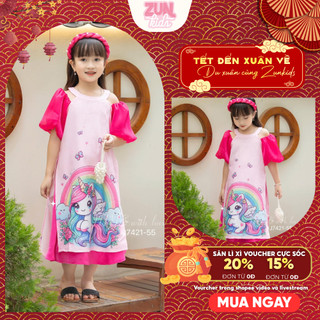 Set bộ áo dài ( Áo + quần dài ,ko kèm cài tóc) Áo Dài Yếm Pony Bé Gái J7421 – Cổ Yếm Thanh Lịch, Chân Váy Lụa Mềm Mát