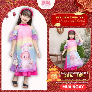 Set bộ áo dài ( Áo + quần dài ,ko kèm cài tóc) Bé Gái Labubu Cầu Vồng J7399 – Áo Dài Truyền Thống Cách Tân Cho Bé Yêu
